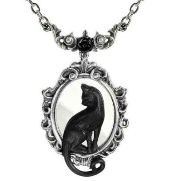 Alchemy Gothic Victorian Black Cat Mirror Necklace-TIA14 - Picture 2 of 2